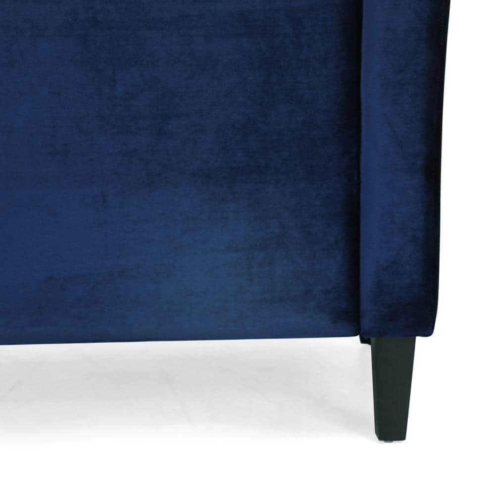 Noble House Claridge Button Tufted Velvet Sofa, Midnight Blue, Dark Brown