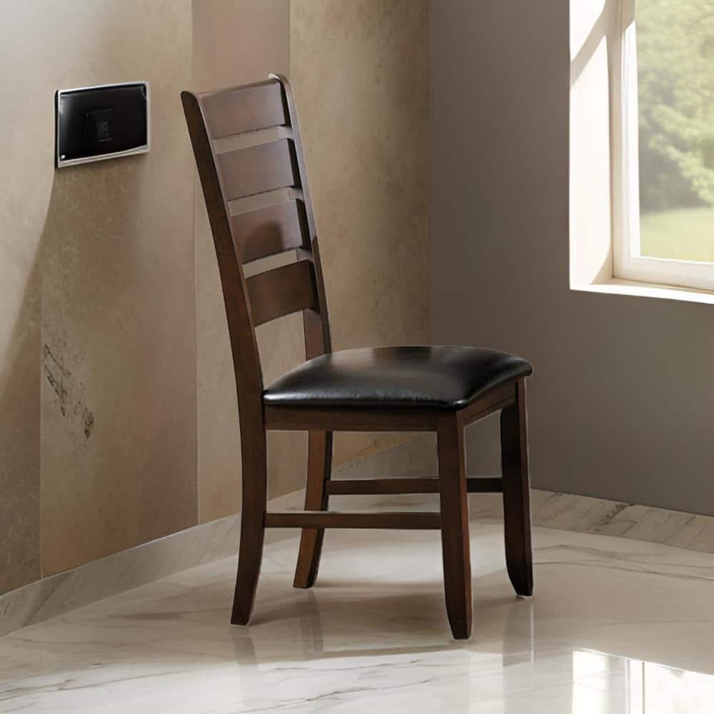 Red Barrel Studio® Faux Leather Upholstered Wooden Side Chair with Ladder Back Design, Brown (Set of 2)