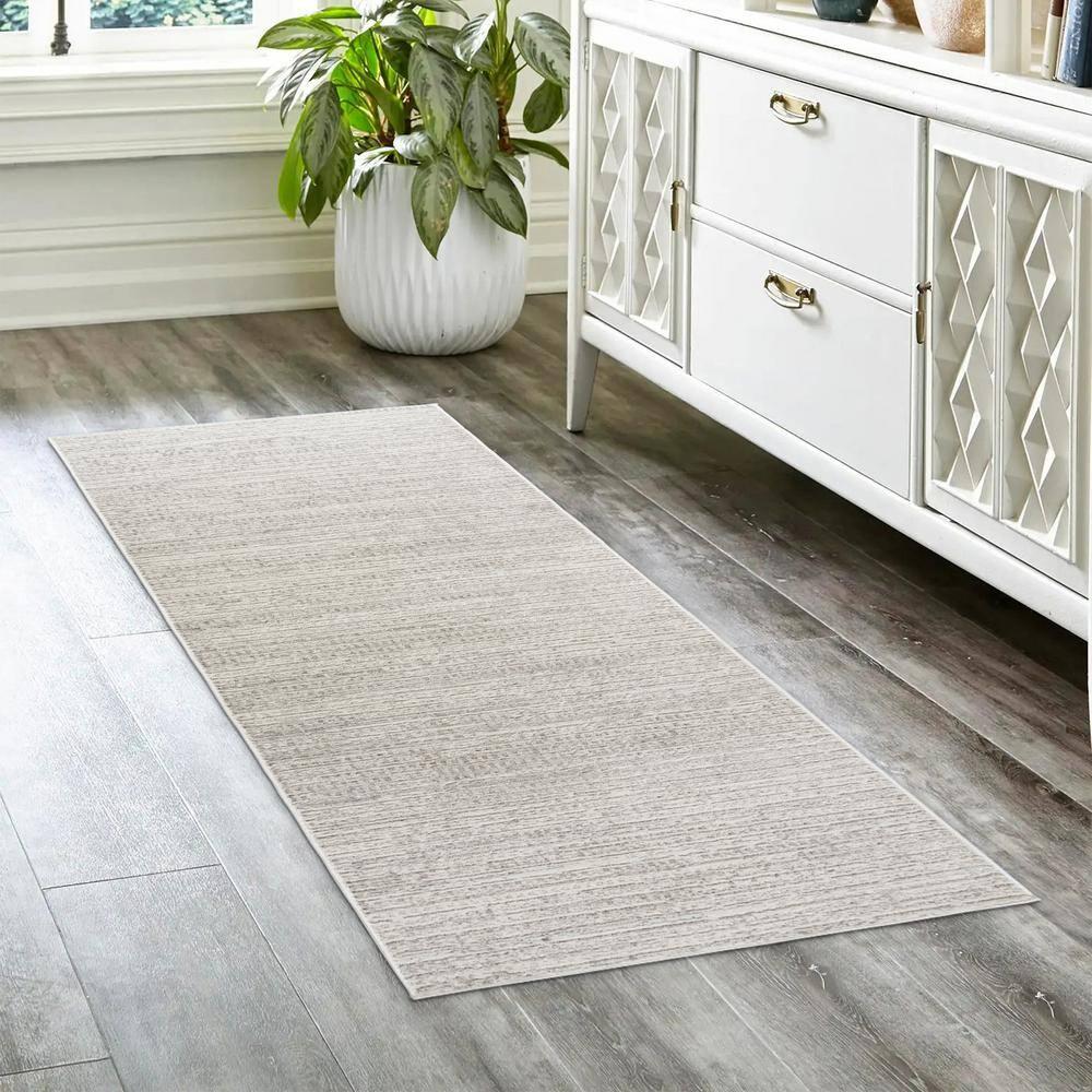 Missha Dario Modern Striped Gray Polyester High-Low Indoor Area Rug