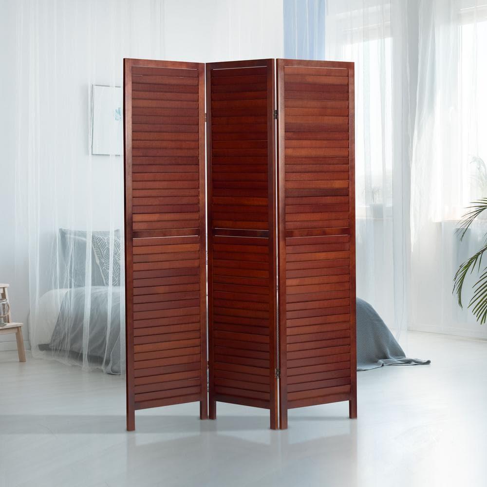 Oriental Furniture 6 ft. Tall Wooden Louvered Room Divider Walnut 3 Panel