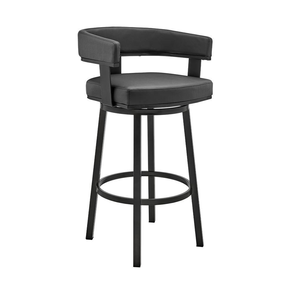 Armen Living Cohen30" Bar Height Swivel Bar Stool in Black Finish and Black Faux Leather