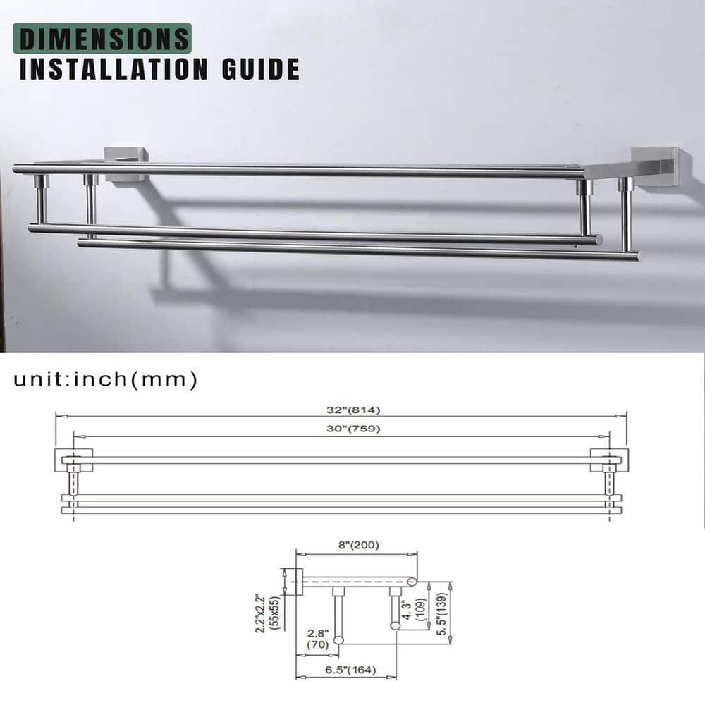 ARCORA AR5150102-32 2-Tier 20" Wall Mounted Stainless Steel Bathroom Towel Rack With 2 Towel Bars Round Rods