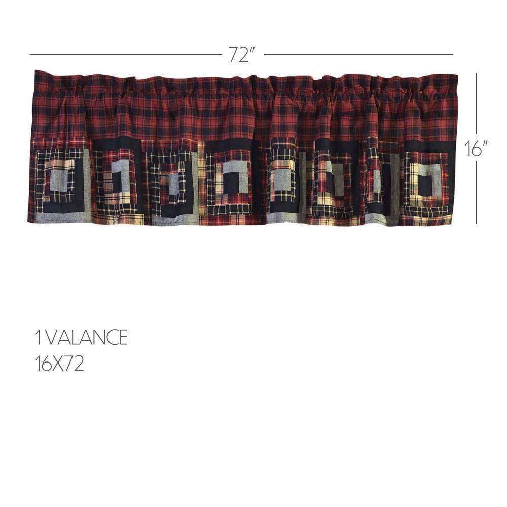 VHC Brands Rustic & Lodge Kitchen Window Curtains-Cumberland Patchwork Bedding Accessory, Valance 16x72, Chili Pepper Red