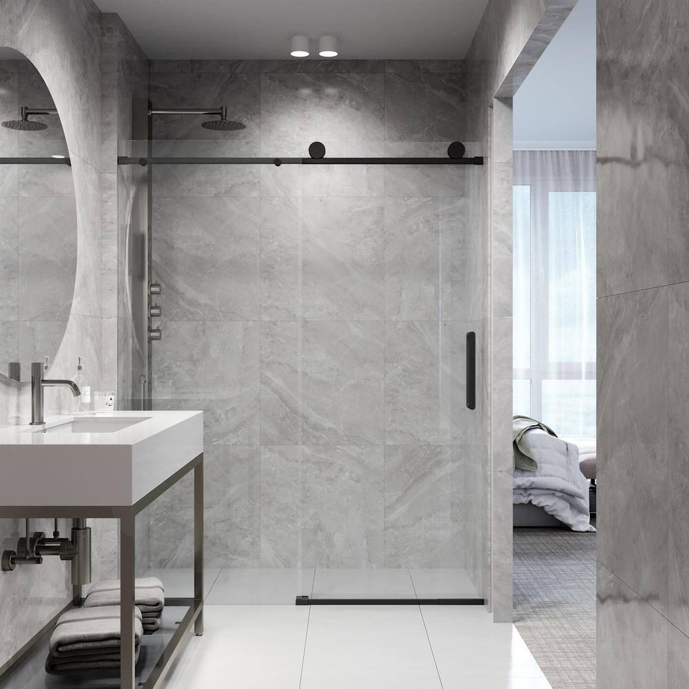 Elan 68-72" W x 76" H Sliding Frameless Shower Door with 3/8" Clear Glass