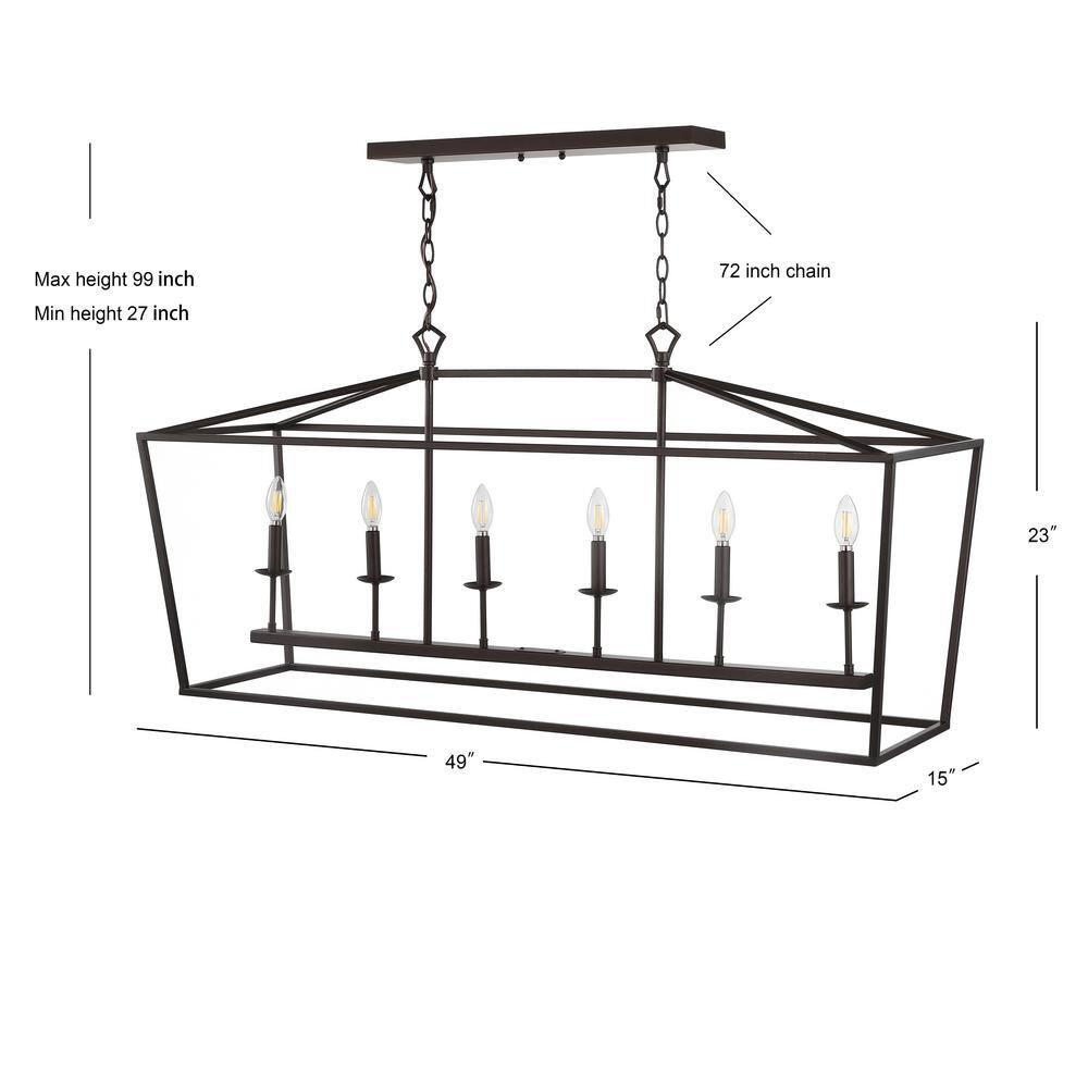 Pagoda 49" Linear 6-Bulb Lantern Metal LED Pendant, Oil Rubbed Bronze