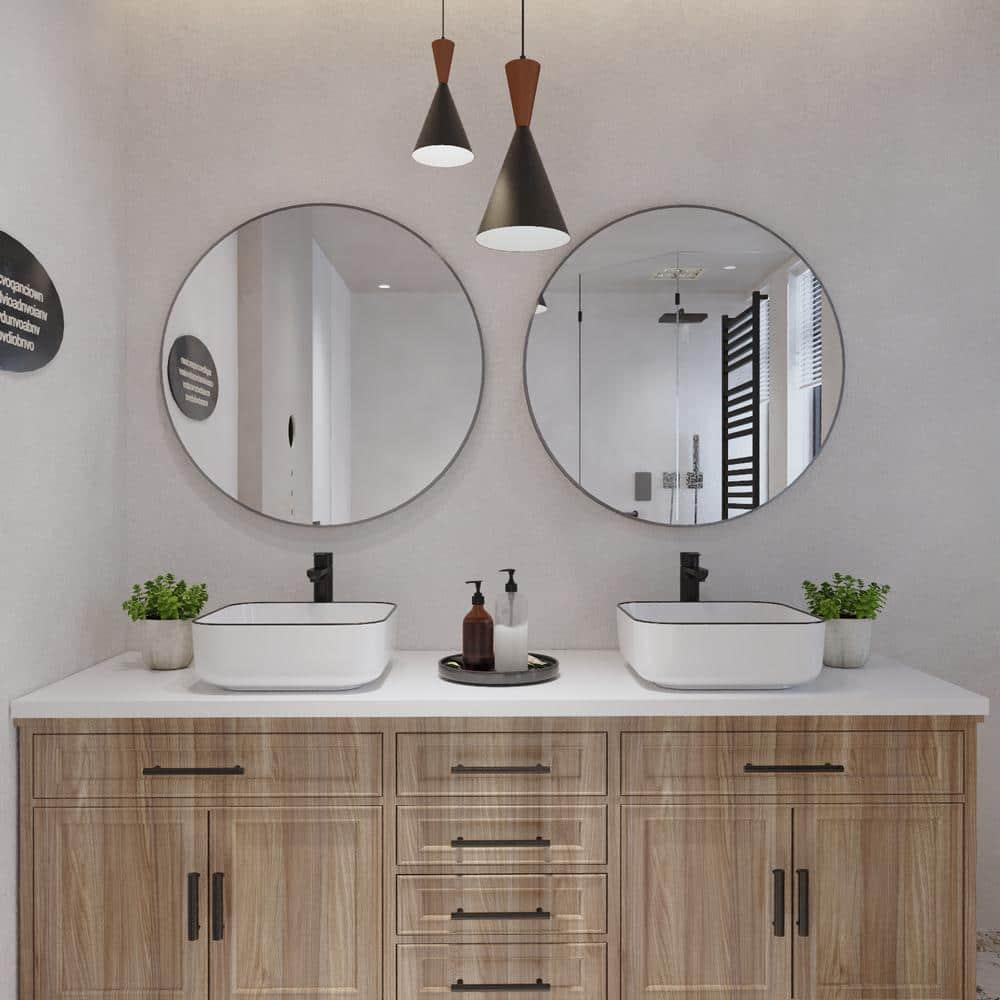 DeerValley Ace 15'' White/Black Square Ceramic Vessel Bathroom Sink