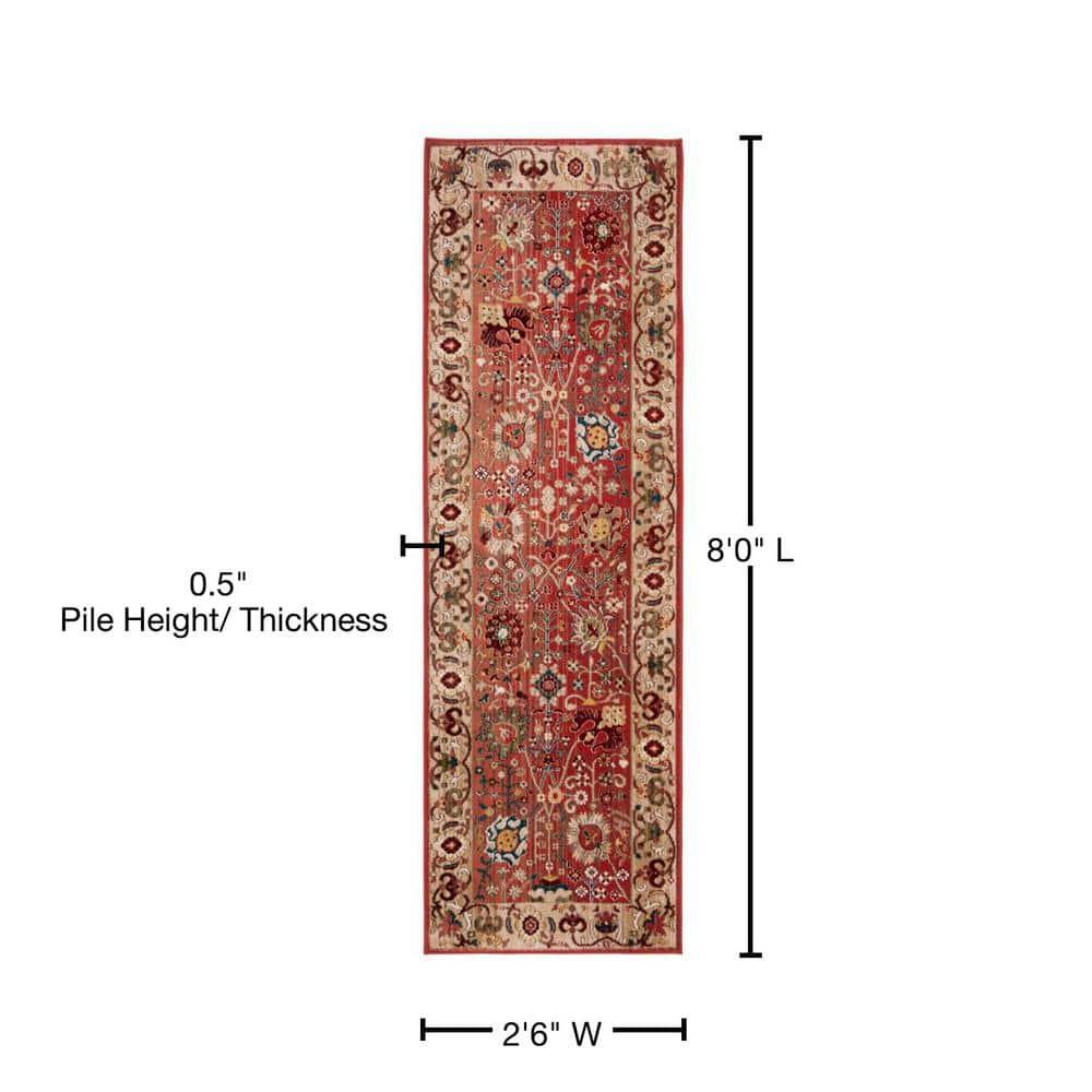 Kashan KSN303 Power Loomed Runner Rug - Red/Beige - 2'6"x8' - Safavieh