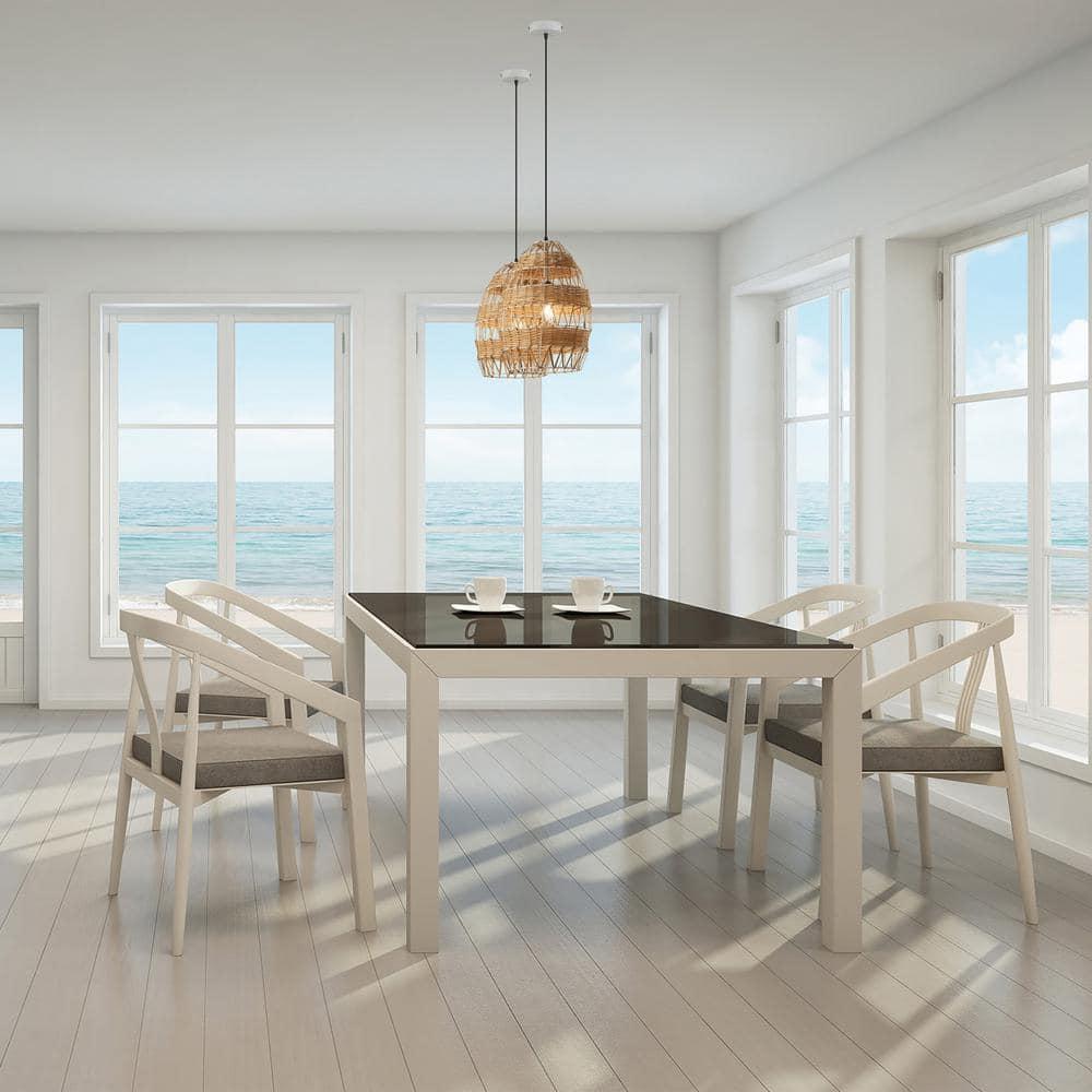 12.75" Alyssa Rattan and Metal Pendant Ceiling Light - River of Goods: UL Listed, Adjustable Height, Dome-Shaped Shade