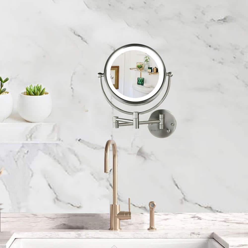 Ovente Wall Mounted Vanity Makeup Mirror 8.5 Inch with 7X Magnification and Natural LED Lights, Double-Sided with Hardwired Electrical Connection