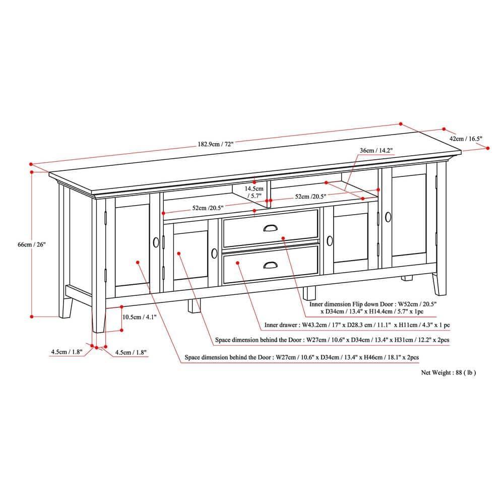 Redmond SOLID WOOD 72 inch TV Media Stand in Distressed Grey For TVs up to 80 inches