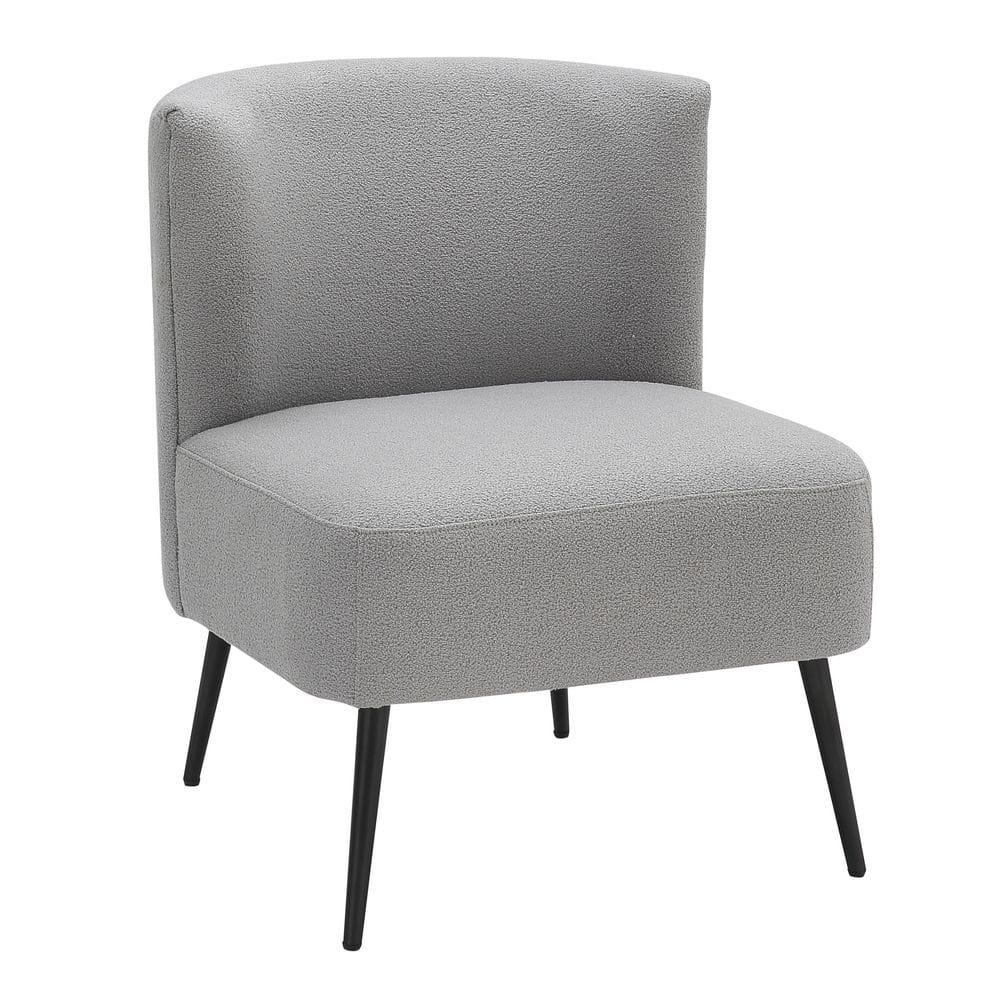 Fran Contemporary Upholstered Slipper Chair: Padded, Metal Legs, Faux Shearling - LumiSource