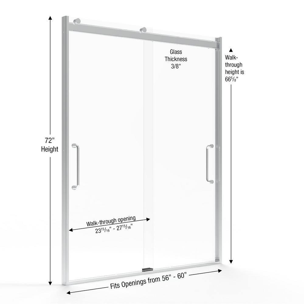 Arelo 56" - 60" W x 72" H Semi-Frameless Shower Door