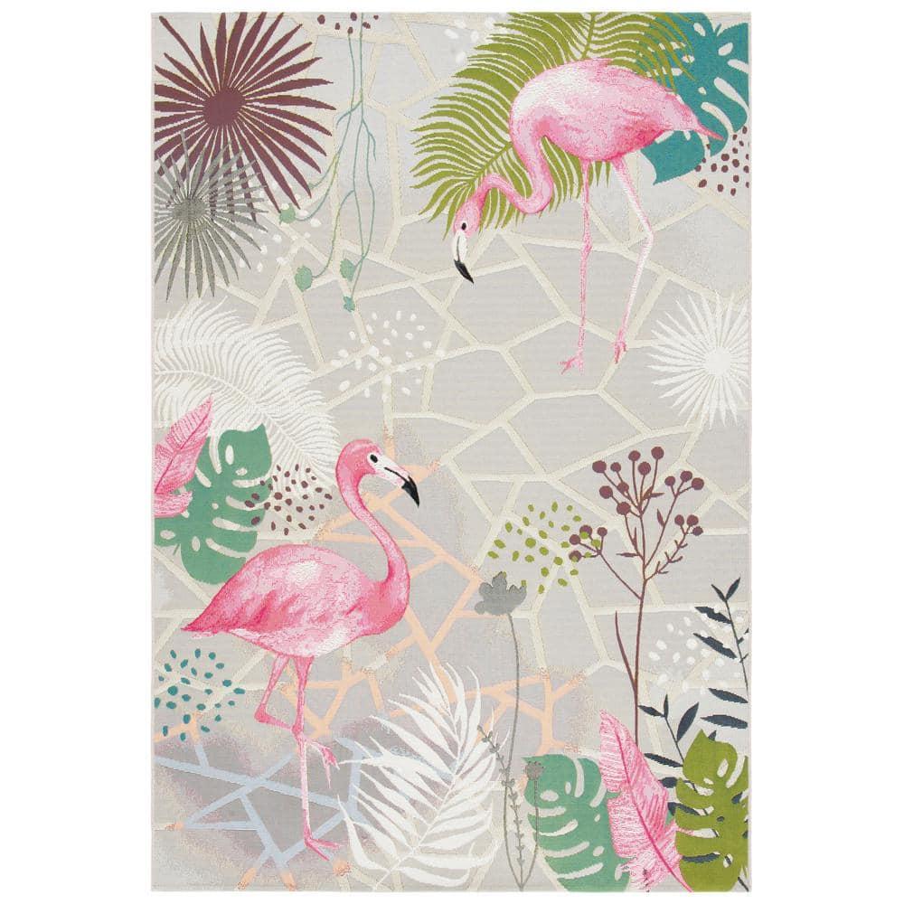 Barbados 500 BAR551 Power Loomed Indoor/Outdoor Area Rug - Grey/Pink - 9'10"x12'5" - Safavieh