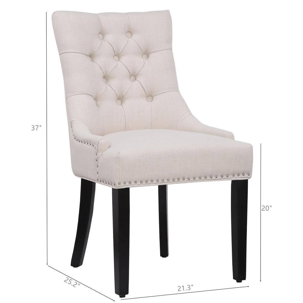 Upholstered Wingback Button Tufted Dining Chair, Beige