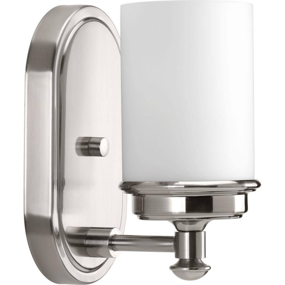 Progress Lighting Glide Collection 1-Light Wall Sconce, Brushed Nickel, Etched Opal Glass