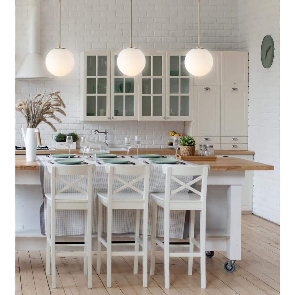 Bleecker 7.75" Metal/Glass Globe LED Pendant, White/Brass