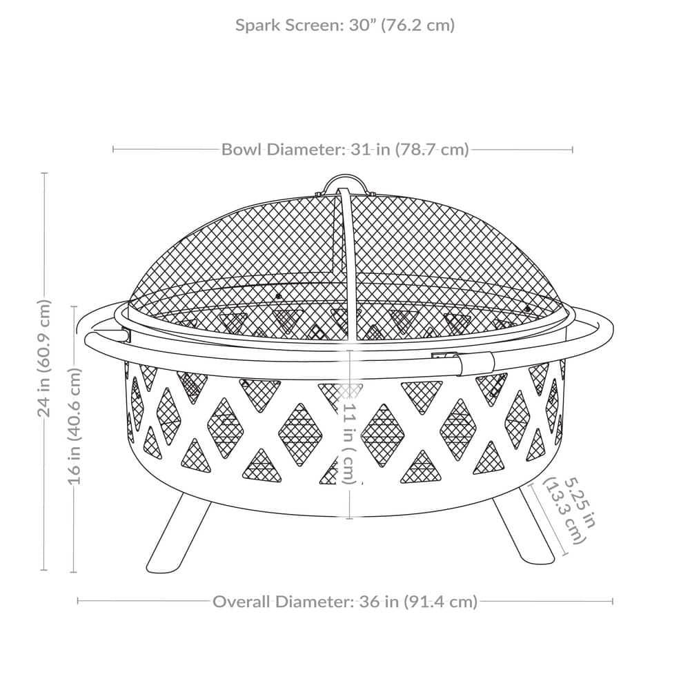 Sunnydaze Outdoor Camping or Backyard Round Crossweave Cut Out Fire Pit with Spark Screen, Log Poker, and Cover - 36"