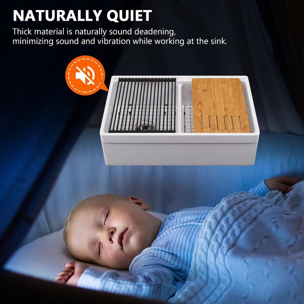 33" L X 20" W White Fireclay Double Bowl Workstation Farmhouse Kitchen Sink with Cutting Board And Dish-Drying Rack