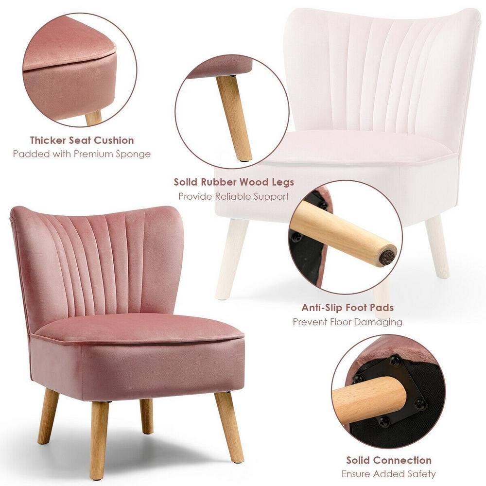 Costway Armless Accent Chair Modern Velvet Leisure Chair Single Upholstered Pink