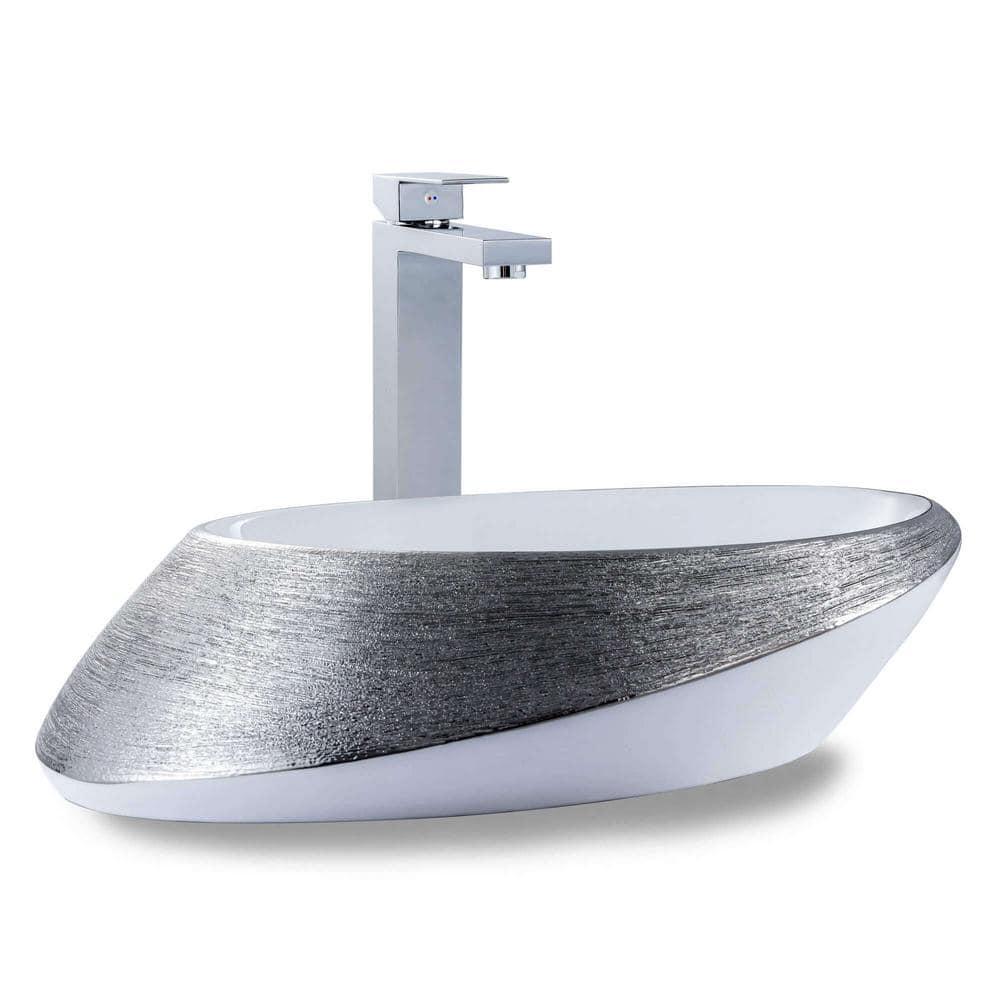 Vitreous China Oval Vessel Bathroom Sink with Overflow