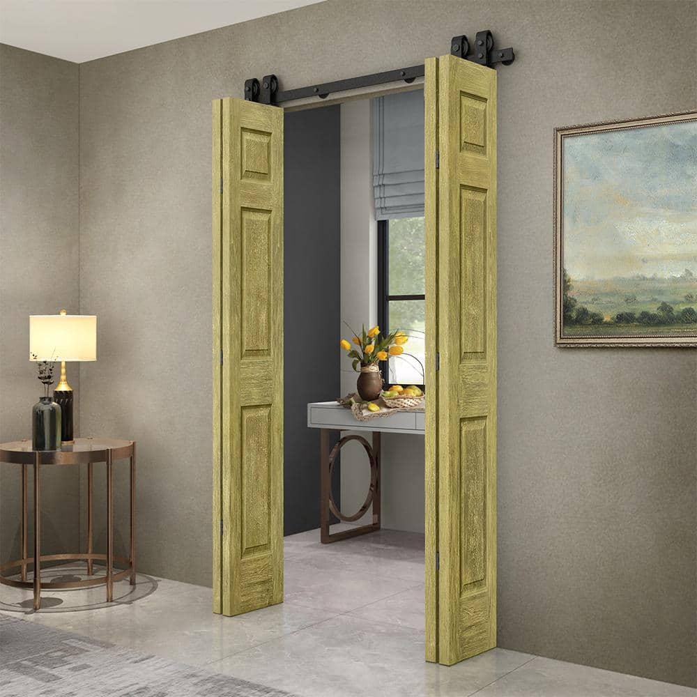 Calhome Paneled MDF Composite Double Bifold Barn Doors with Installation Hardware Kit