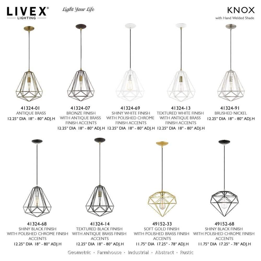 Livex Lighting Knox 1 - Light Pendant in  Textured Black/Polished Chrome