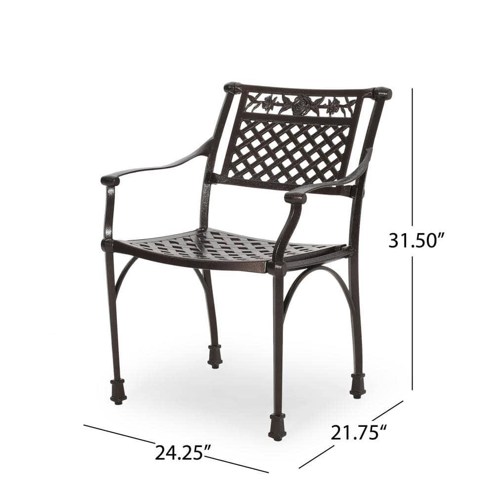 Noble House Ridgecrest Aluminum Patio Dining Arm Chair in Bronze (Set of 2)