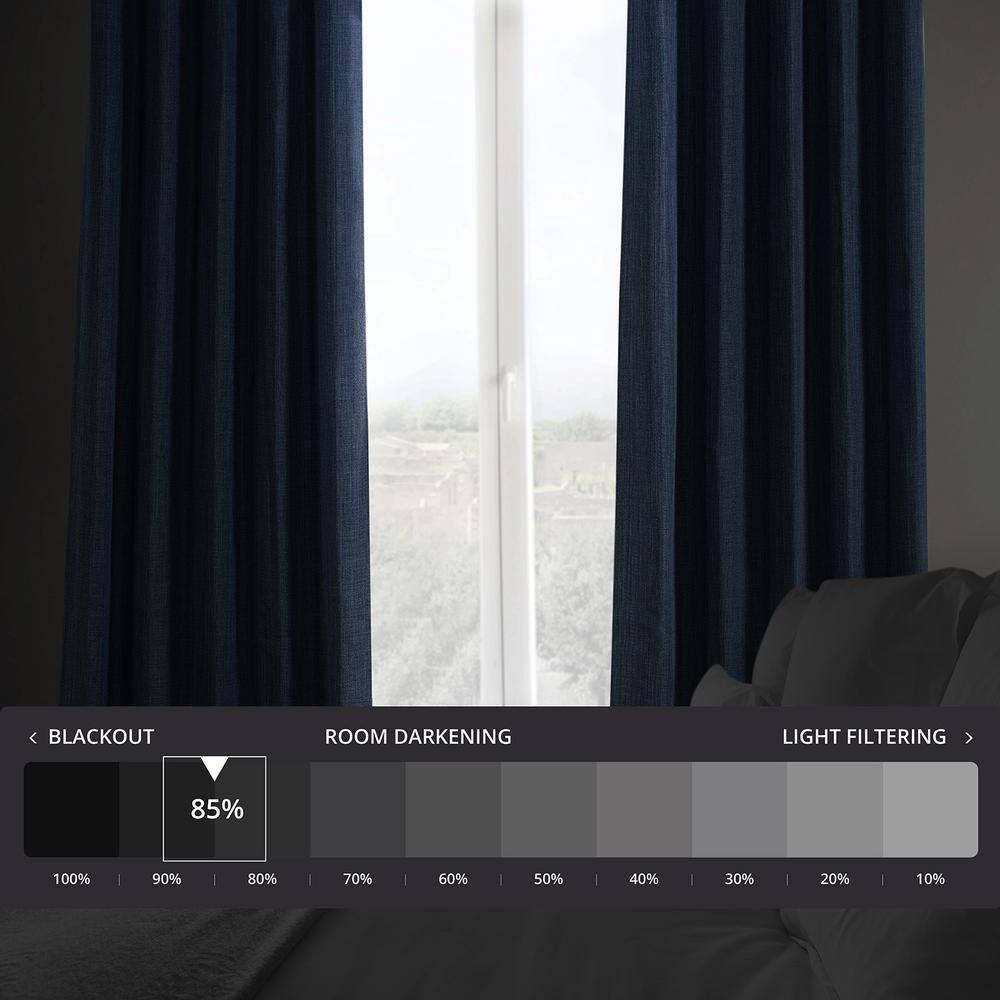 HPD Half Price Indigo Faux Linen Room Darkening Curtains for Bedroom & Living Room Curtains (1 Panel), Window Curtains 108 inches long, Rod pocket curtains & drapes, 50W X 108L