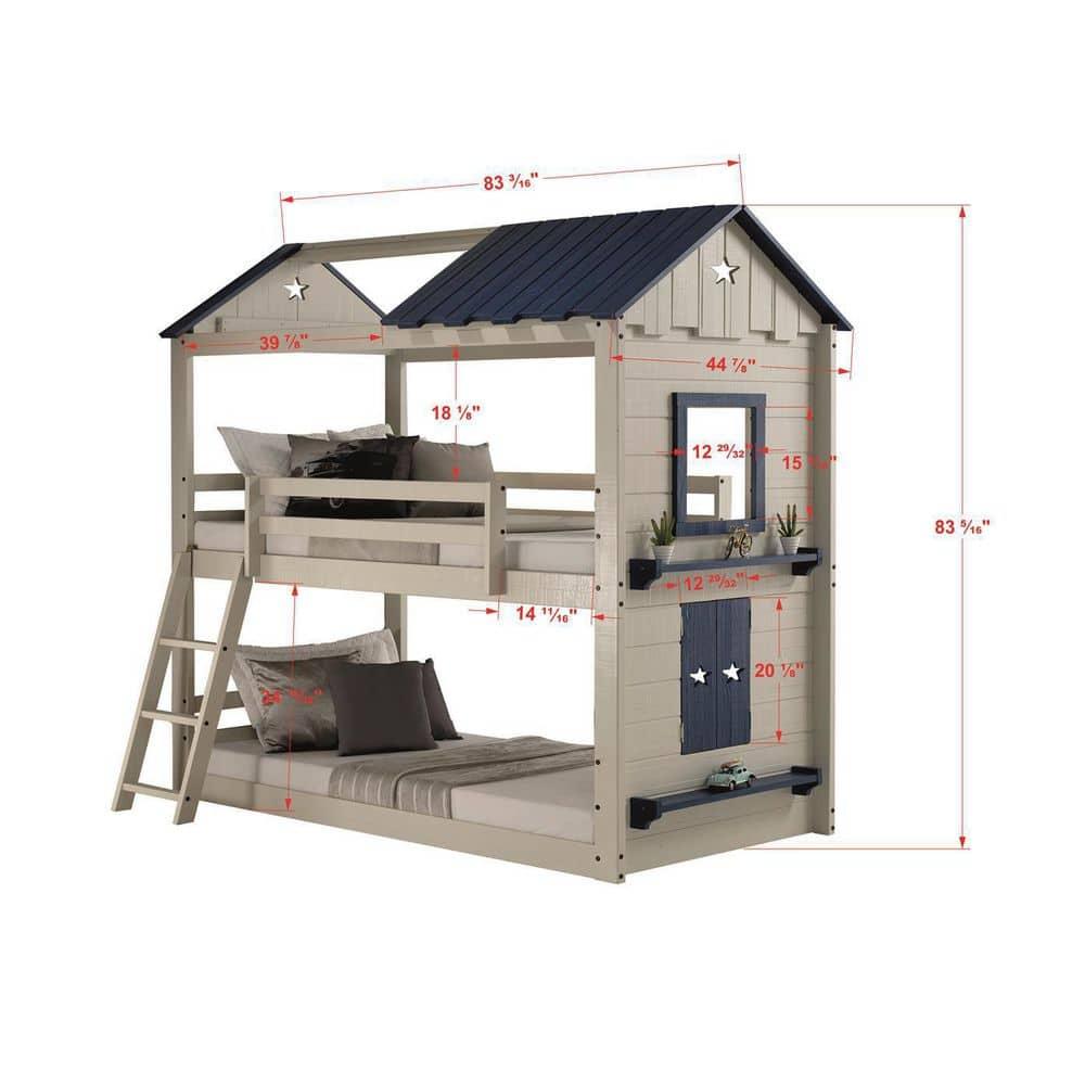 Donco Kids Star Gazer Twin Over Twin Grey & Blue House Bunkbed