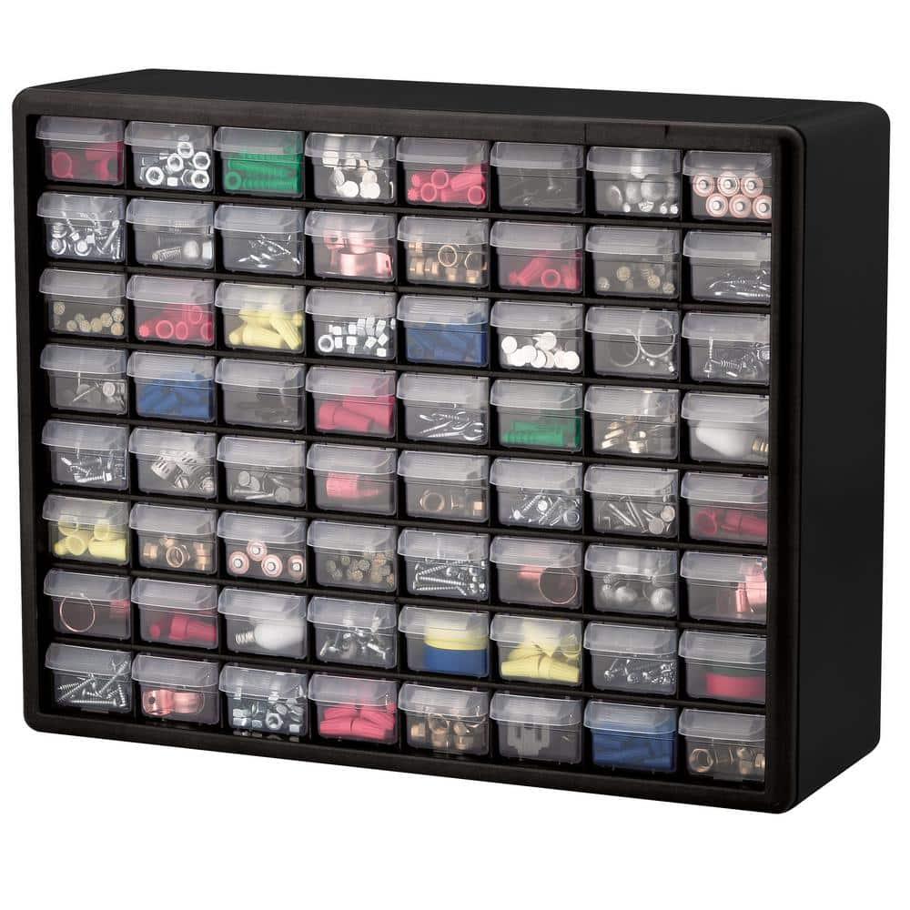 Akro-Mils 64 Drawer Plastic Cabinet Storage Organizer with Drawers for Hardware, Small Parts, Craft Supplies, Black