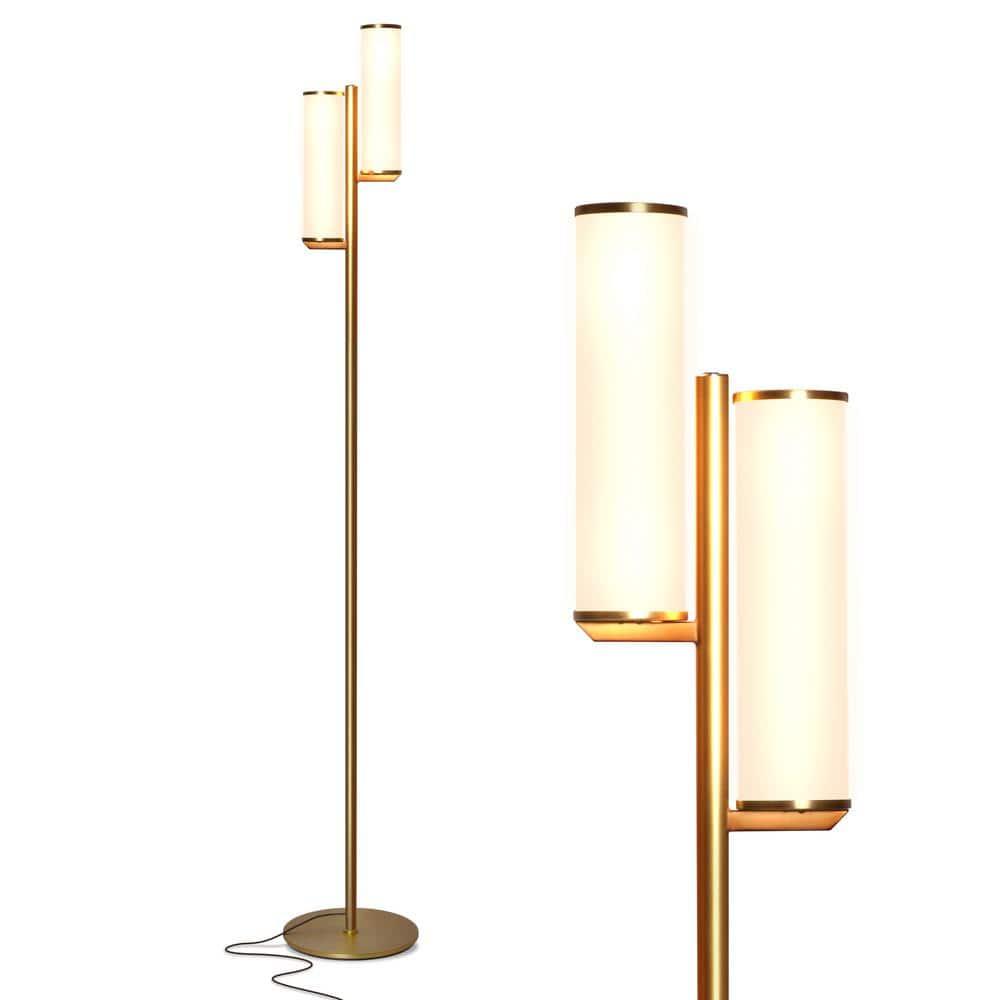 Brightech Gemini 64 in. Industrial 2-Light 3-Way Dimming LED Floor Lamp with 2 Glass Cylinder Shades