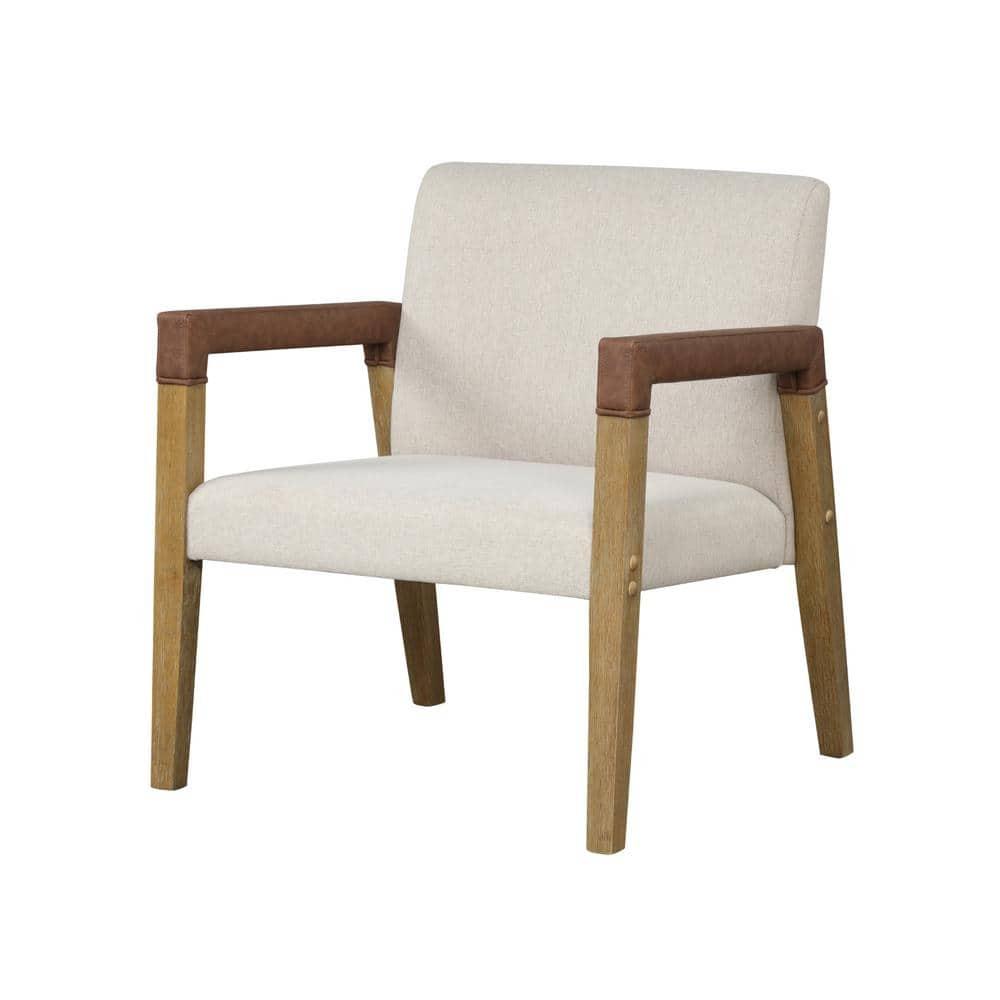 Nathan James Set of 2 Hudson Wood and Faux Leather Accent Chairs Flax