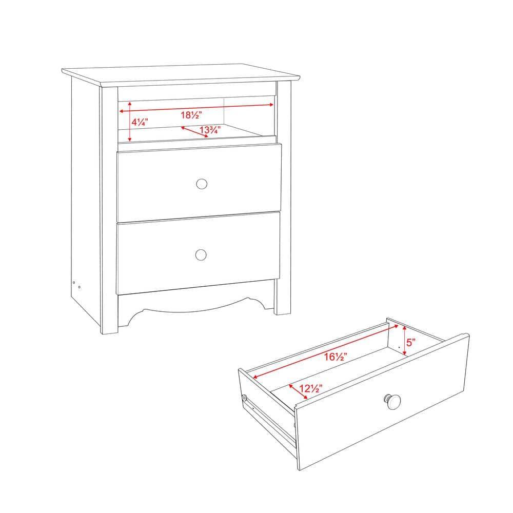 Prepac Tall 2 Drawer Nightstand with Open Shelf White: Laminated, Metal Glides, CARB Certified, 5 Year Warranty