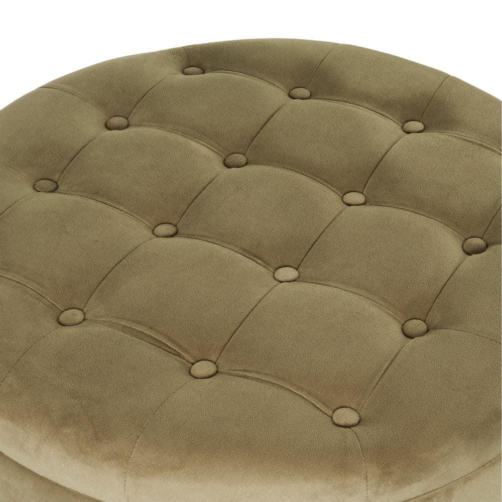 Tufted Round Storage Ottoman Light Sage Green Velvet - HomePop
