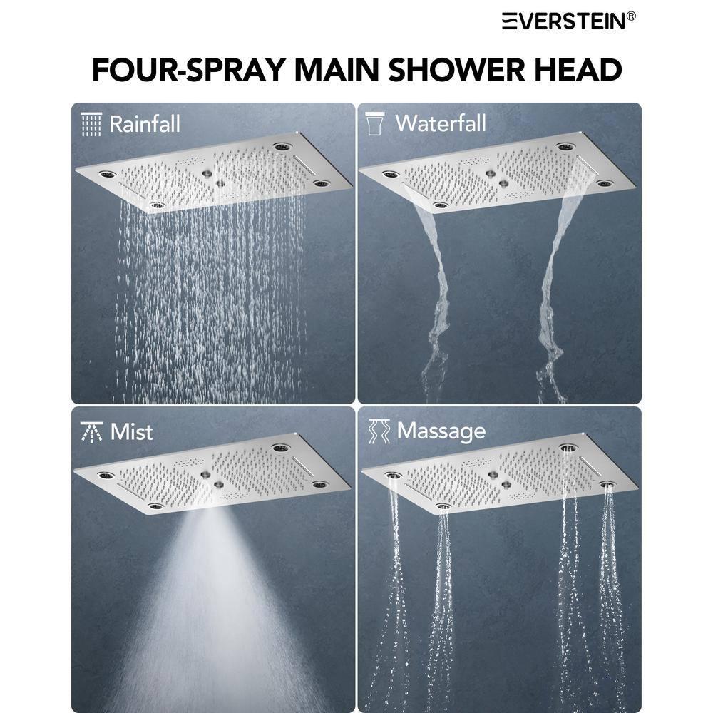 EVERSTEIN 12 in. Dual Rain Shower Heads System, 1.8 GPM Muti Spray Patterns Wall & Celling Mounted Shower Head with Handheld Shower Sparyer, Side Jets & Knob Valve Body, Brushed Nickel