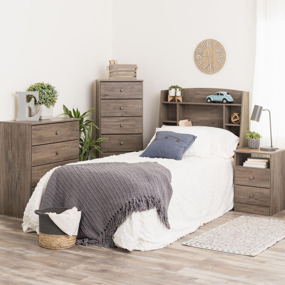 Prepac Astrid 2-Drawer Nightstand with Open Shelf, Drifted Gray