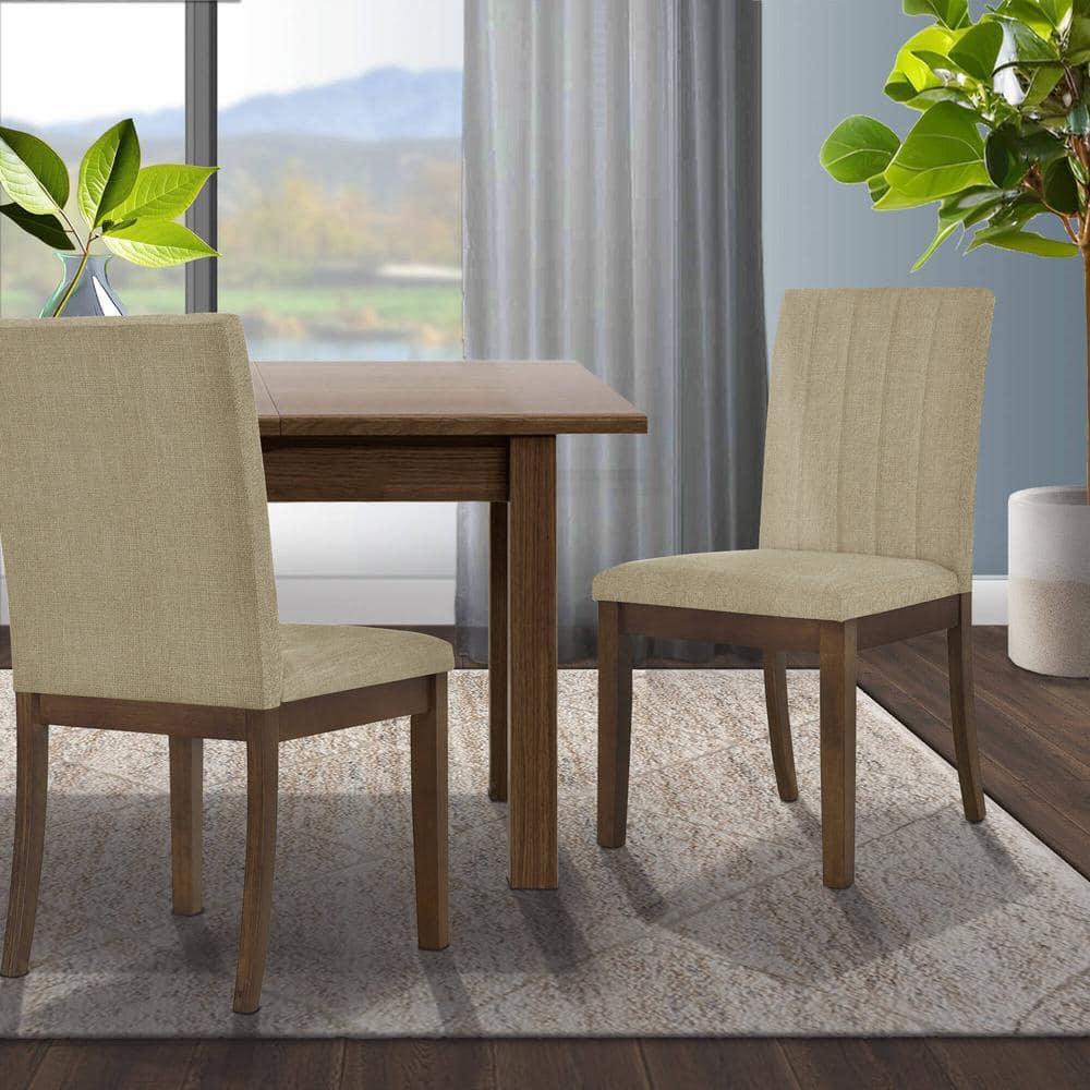 510 Design Set of 2 Everly Upholstered Channel Back Dining Chairs Dark Taupe: Polyester & Linen, Wood Legs