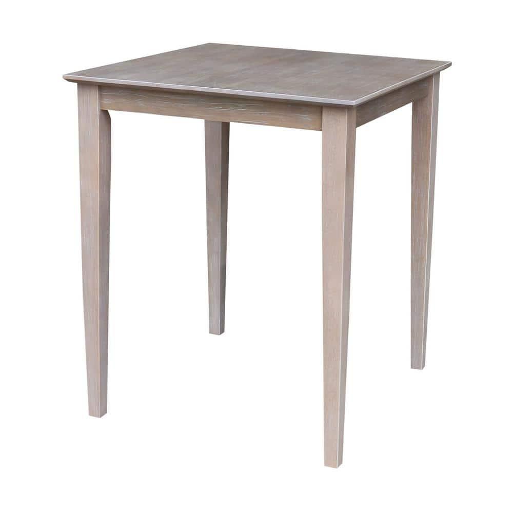 Solid Wood 30" X 30" Counter Height Table Washed Gray Taupe - International Concepts: Parawood, Square, Pedestal Base
