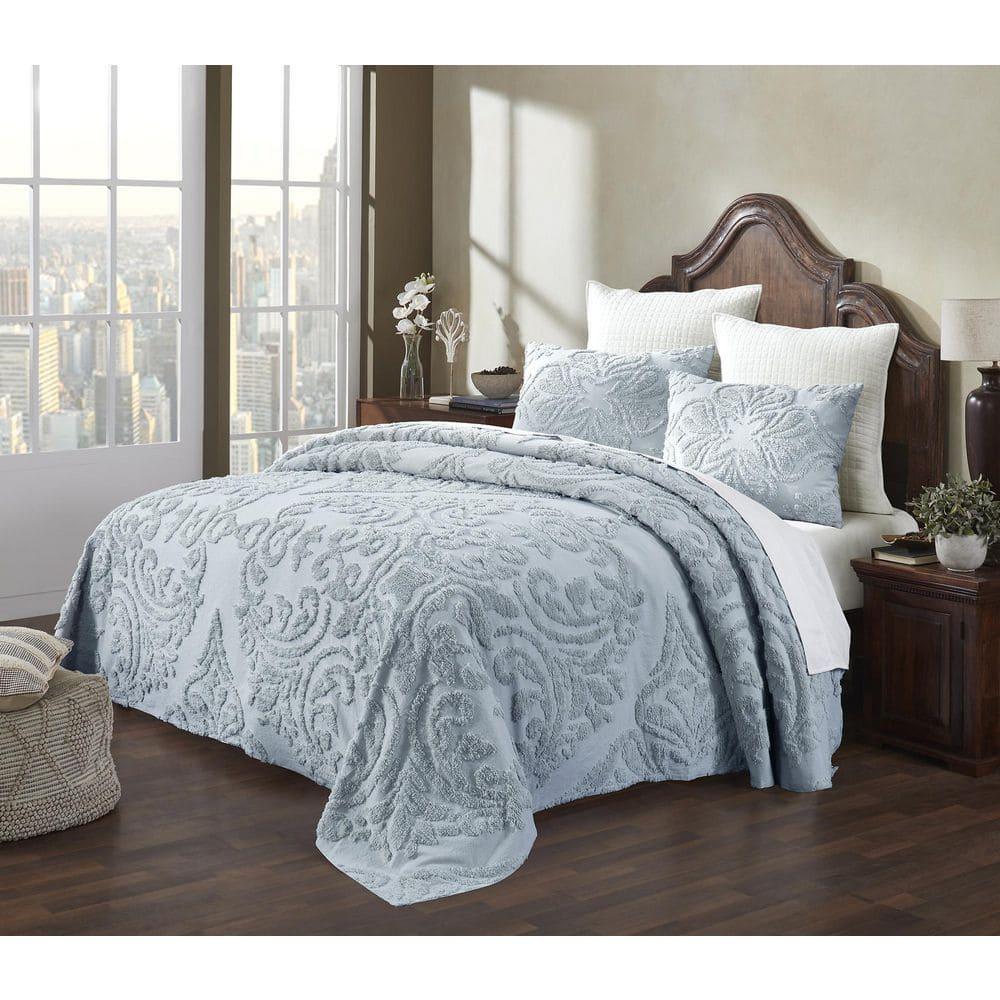 Better Trends Rylee Collection Blue Cotton Tufted Bedspread Set