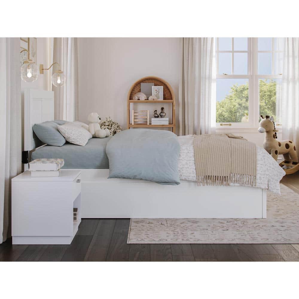 HAOYUN Canyon Twin XL Farmhouse Solid Wood Platform Bed with Footboard & Twin XL Trundle, White