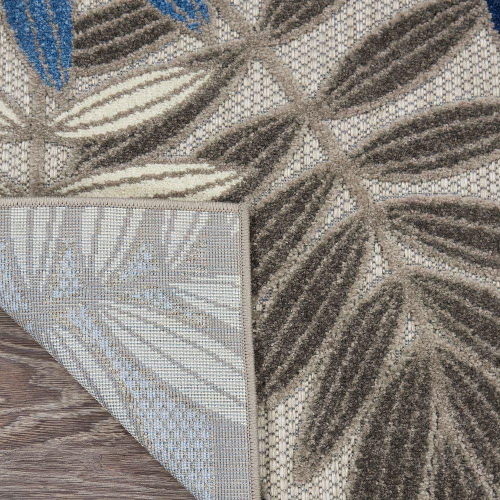 Nourison Aloha Floral Leaf Flatweave High-Low Indoor Outdoor Area Rug Grey/Blue 3'6" x 5'6"