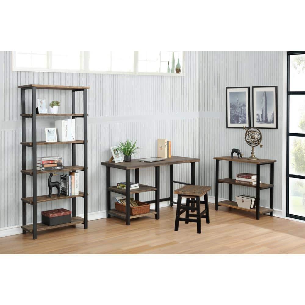 Pomona Writing Desk with Two Shelves Metal and Solid Wood Natural - Alaterre Furniture: Modern Style, Open Storage, Home Office