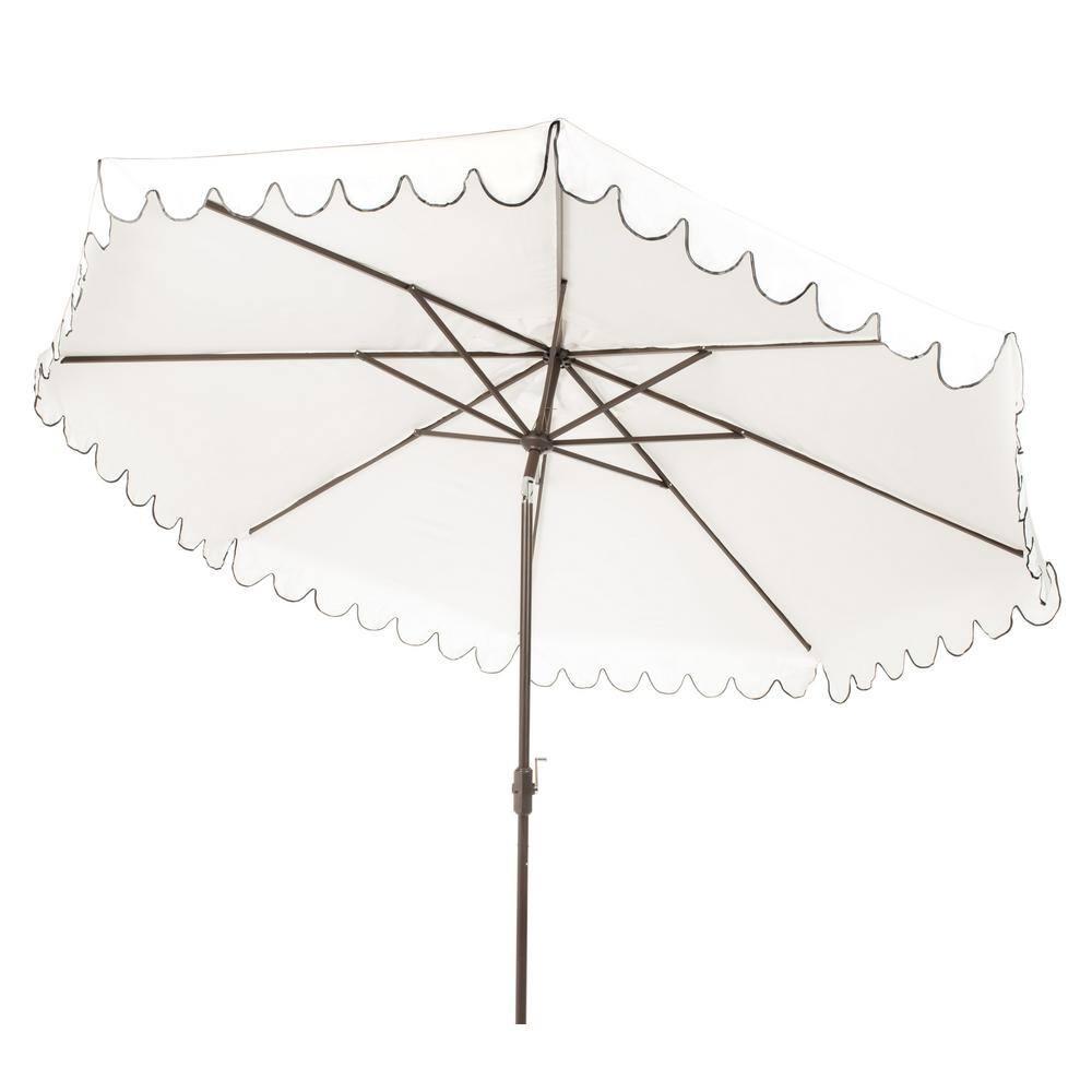 Venice 11Ft Round Crank Umbrella - PAT8110 - Ivory/Black - Safavieh