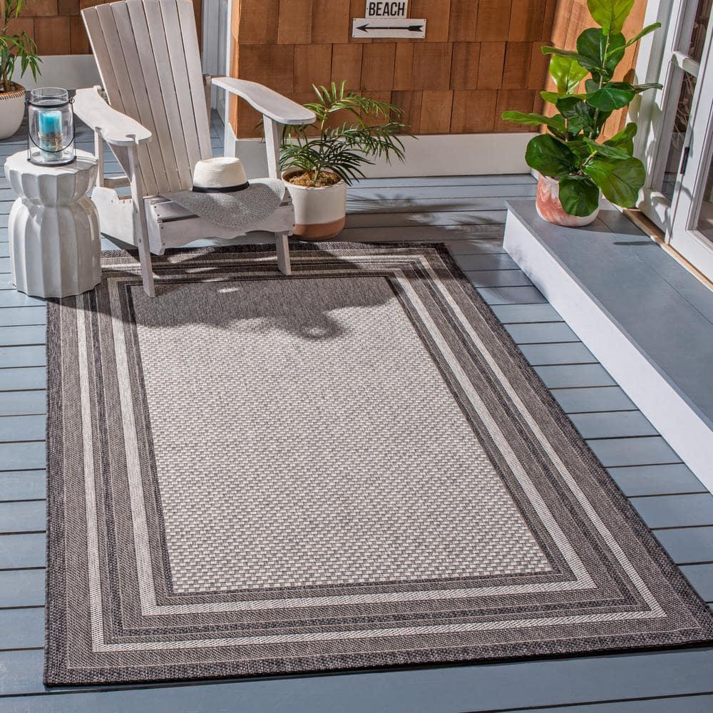Courtyard CY8475 Power Loomed Indoor and Outdoor Area Rug - Light Grey/Black - 6'7"x6'7" - Safavieh