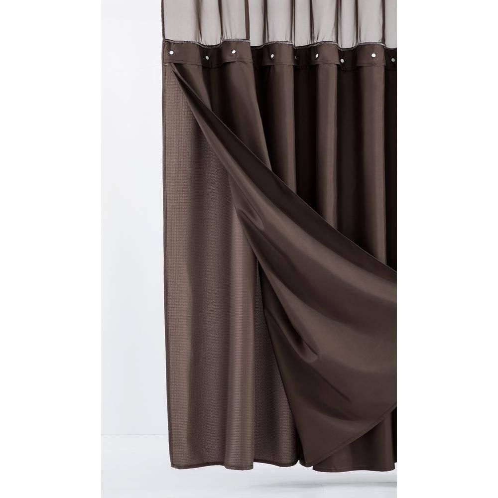 Dainty Home Complete Shower Curtain With Detachable Liner - Brown