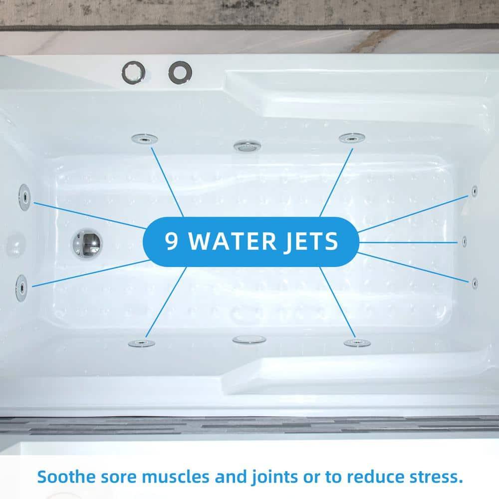 60" x 30" Whirlpool Heated Rectangular Alcove Acrylic Bathtub with Chrome/Matte Black Drain and Overflow