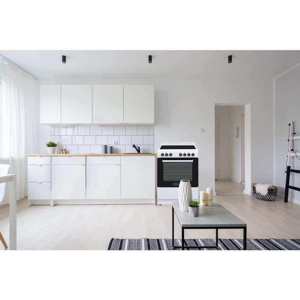 Premium Levella PREV2405VW 24" Vitroceramic Cooktop Electric Range with 4 Burners and 2.4 Cu. Ft. Single Convection Oven - White