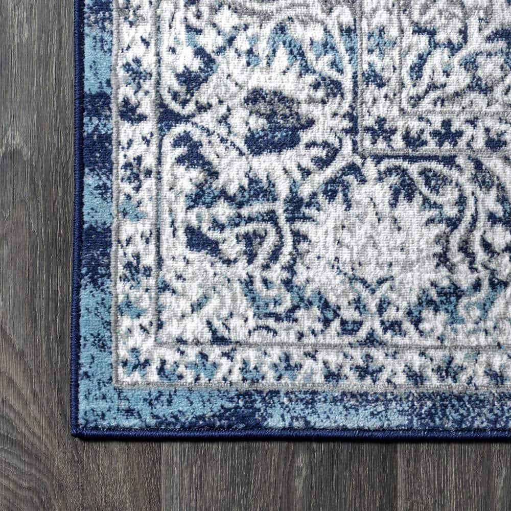 8'x10' Modern Vintage Medallion Area Rug, Navy /Light Grey - JONATHAN Y