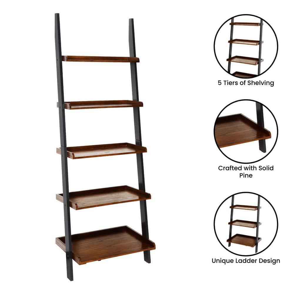 Convenience Concepts French Country Bookshelf Ladder in Dark Brown Walnut Wood