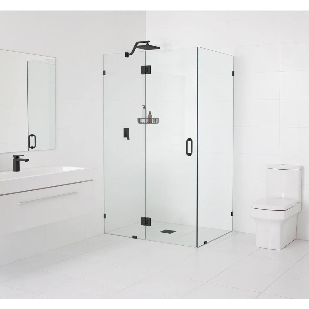 Halo 54 in. x 32 in. x 78 in. 90-degree Fully Frameless Glass Hinged Shower Enclosure